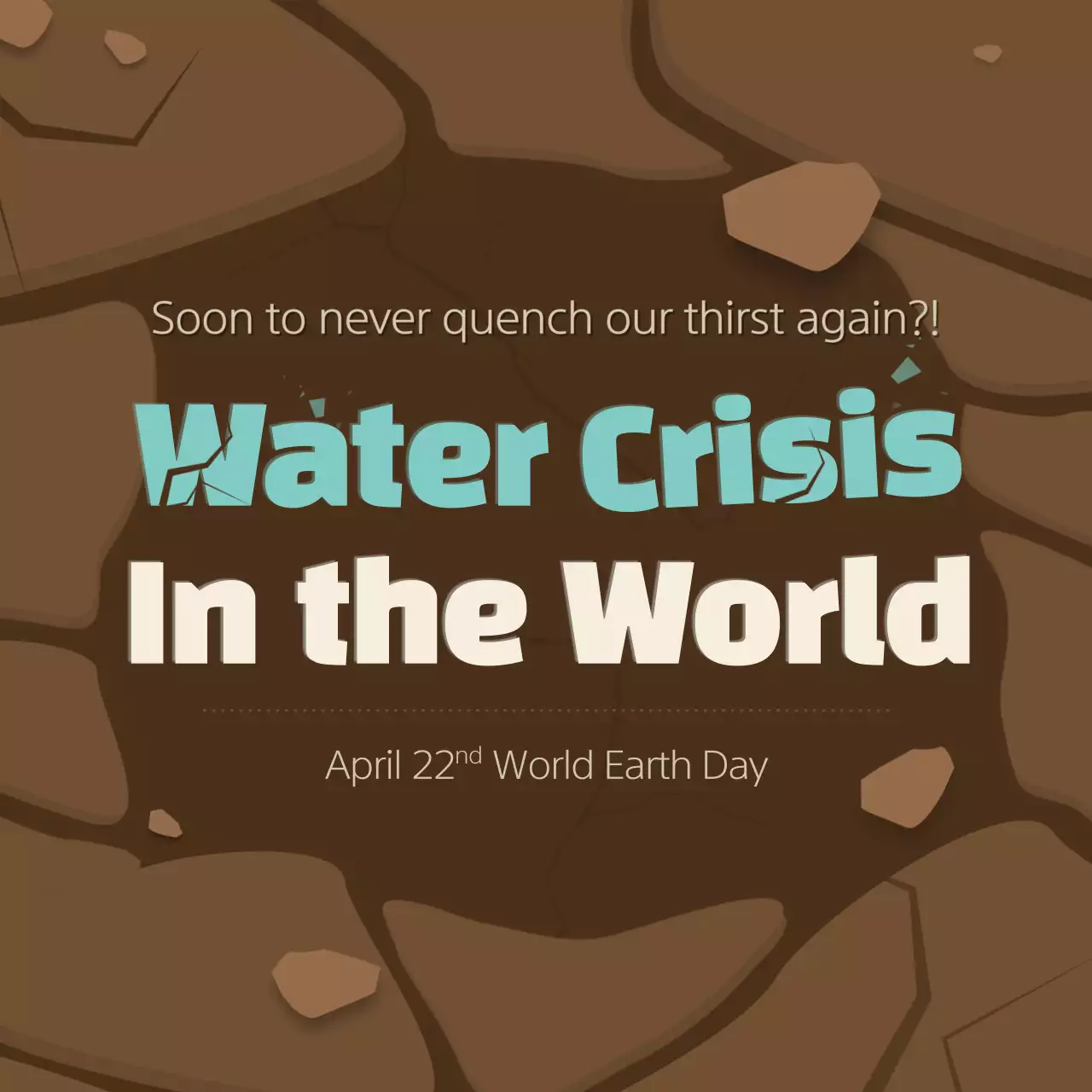 Drought and water conservation in the brown cracked earth concept