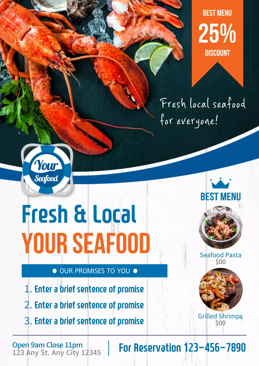 Orange Modern Seafood Promotion Poster