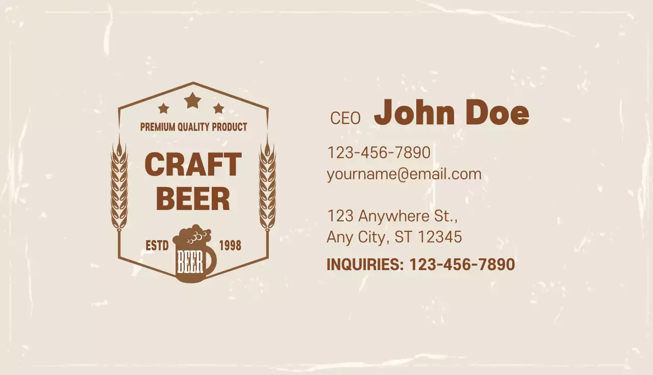 Beige Vintage Beer Advertisement Business Card