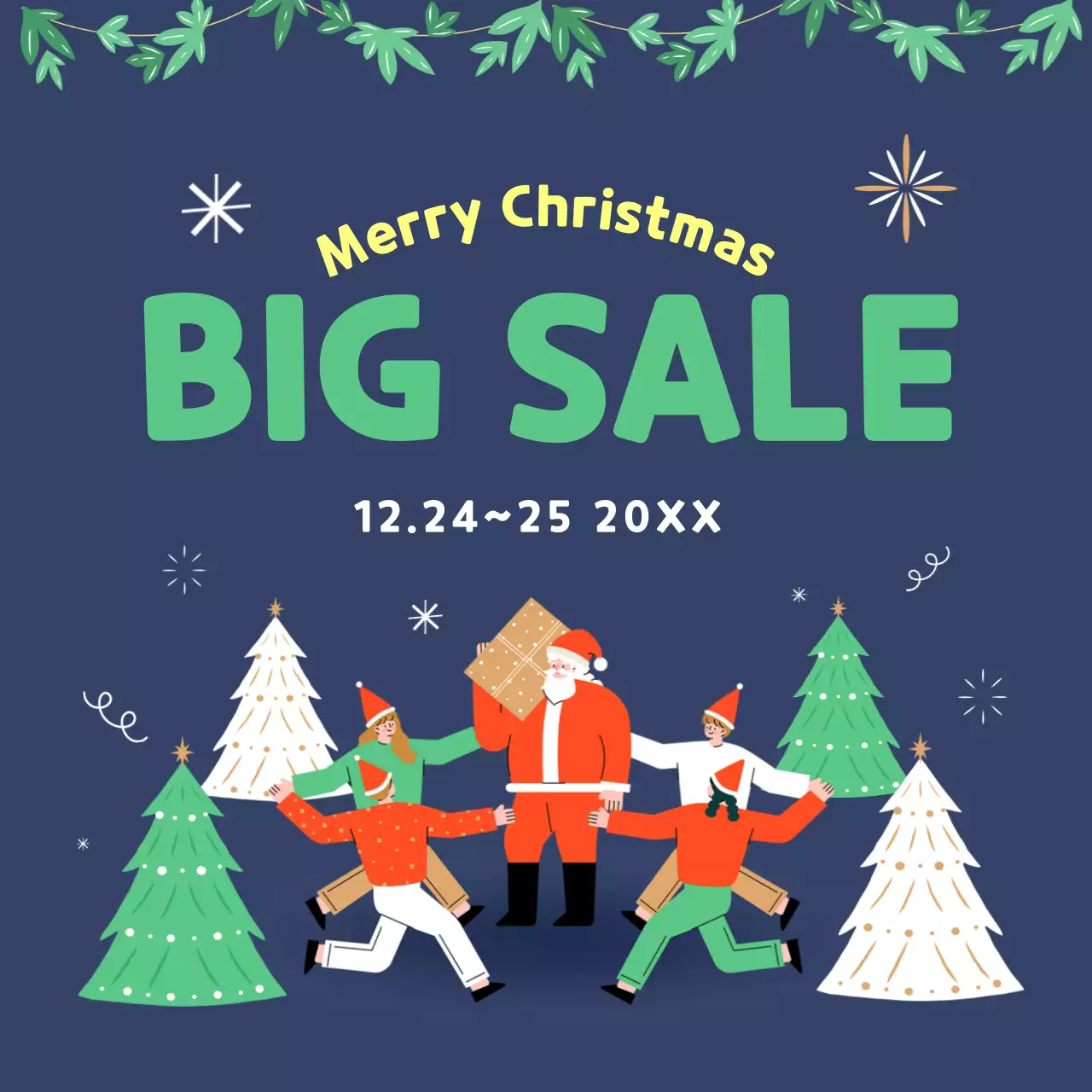 Navy green illustration Christmas sale event for social media