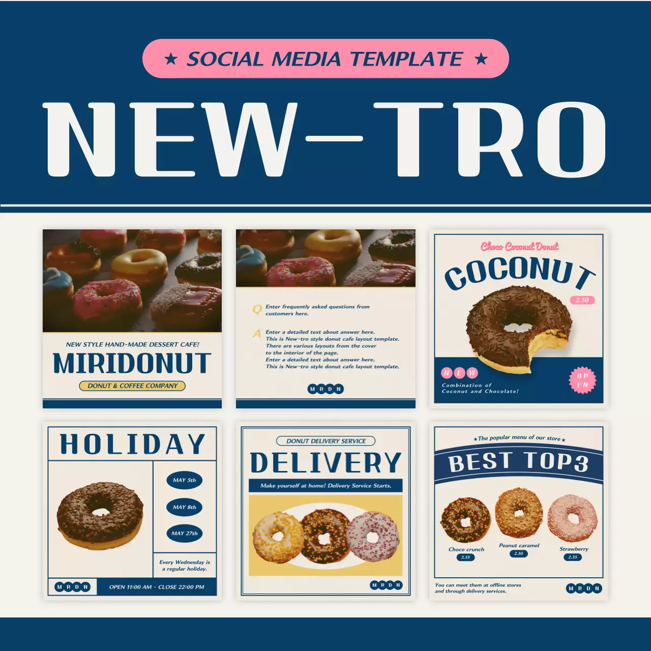 Navy blue neutro branded donut layout bundle pack