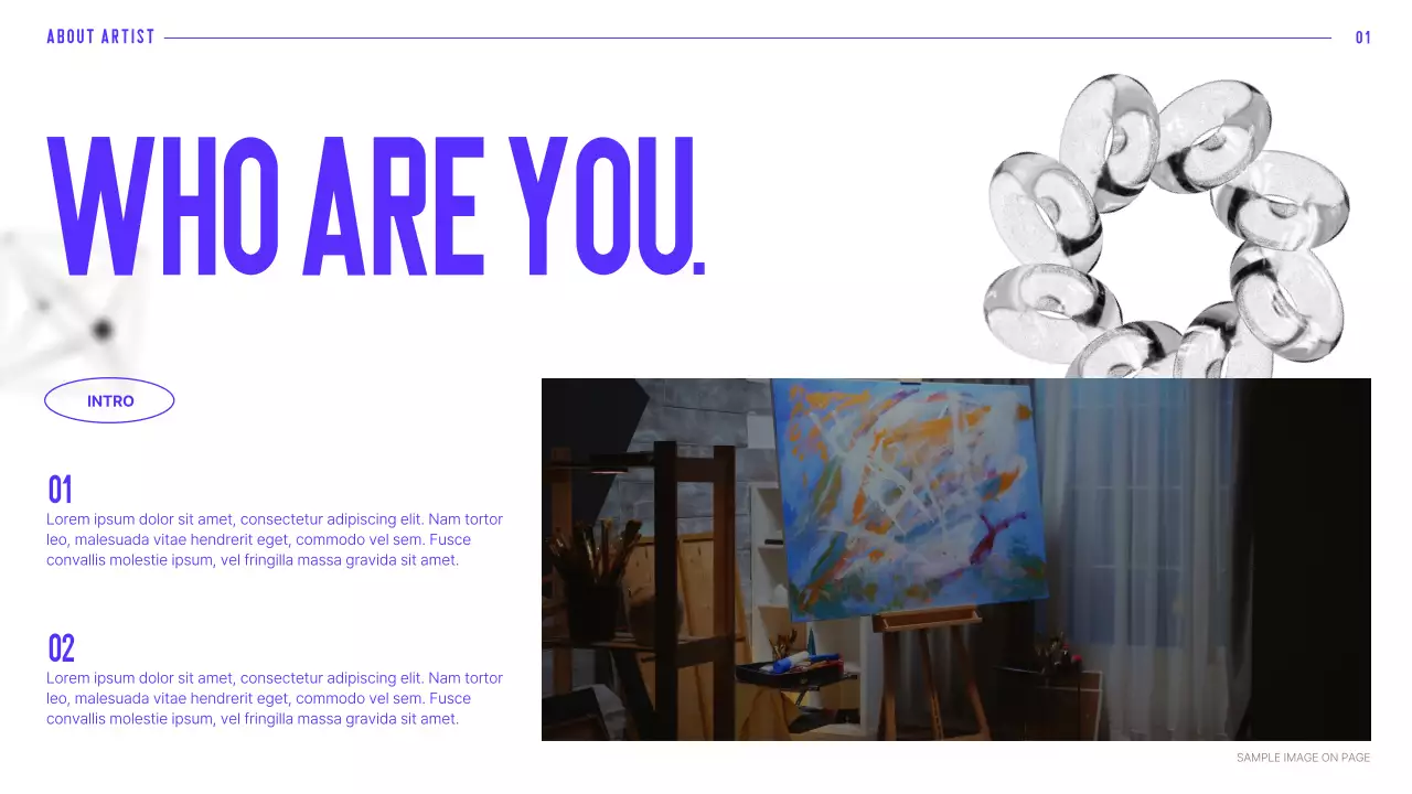 파란색의 타이포를 활용한 3D 모형기반 예술가 인물소개서