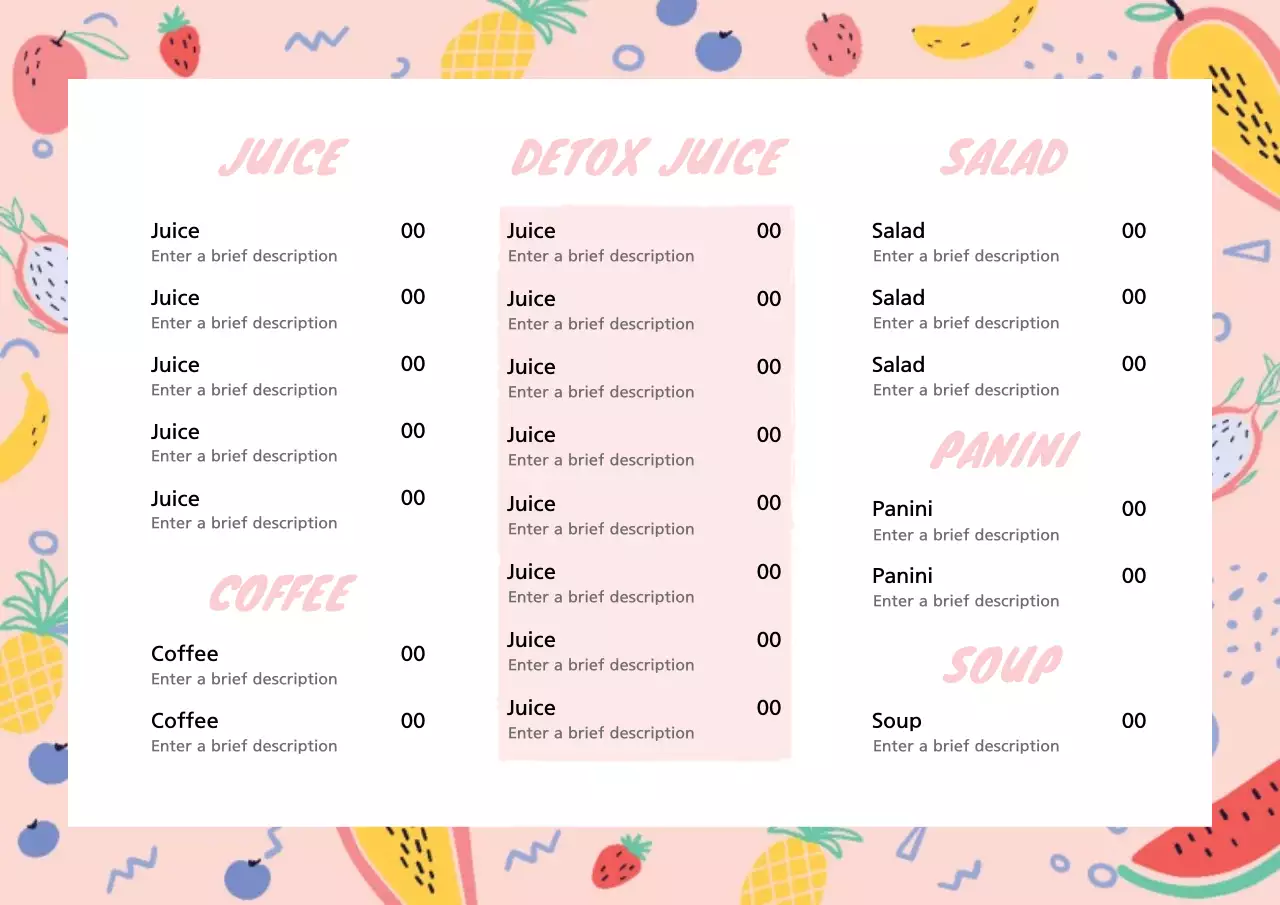 Pink Tropical Food Menu Poster