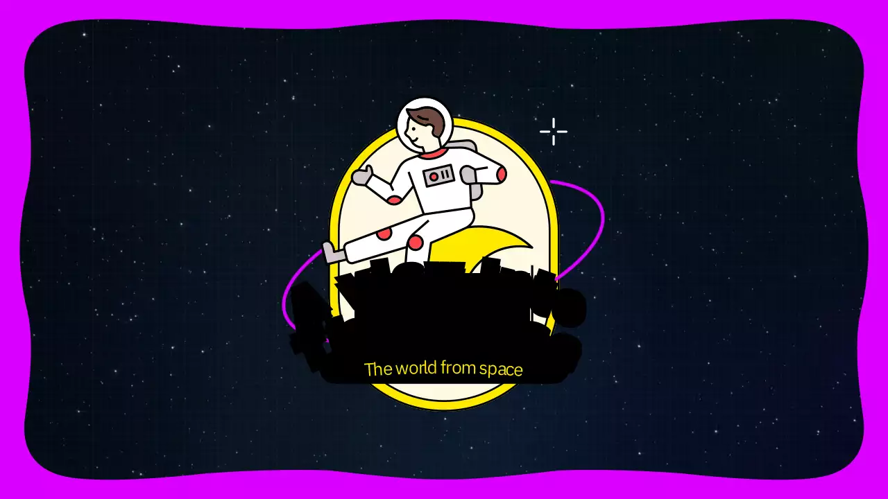 핑크색 포인트 컬러의 우주인 캐릭터의 과학 유튜브 인트로