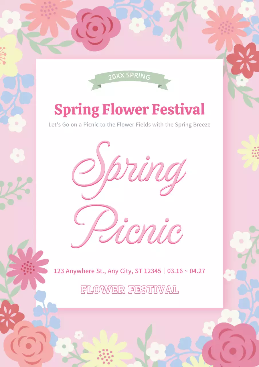 Pink Floral Festival Announcement Poster