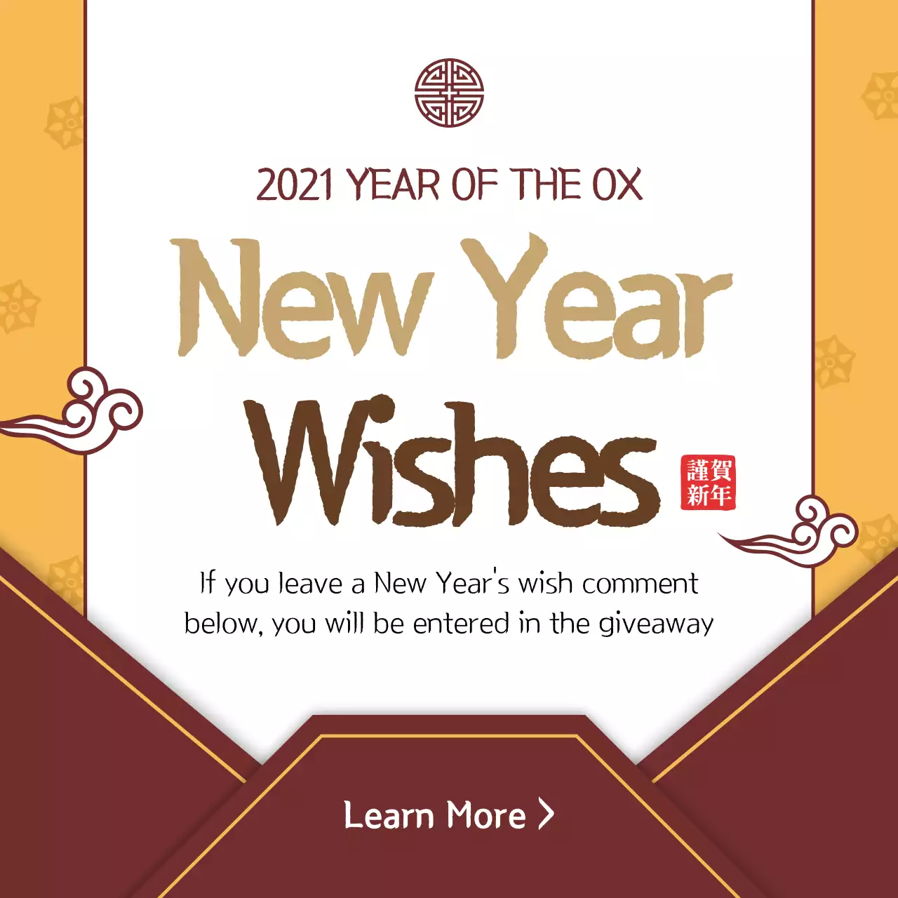 Yellow Traditional New Year Announcement Social Media Post