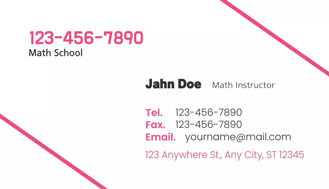 Pink Modern Tutoring Business Card
