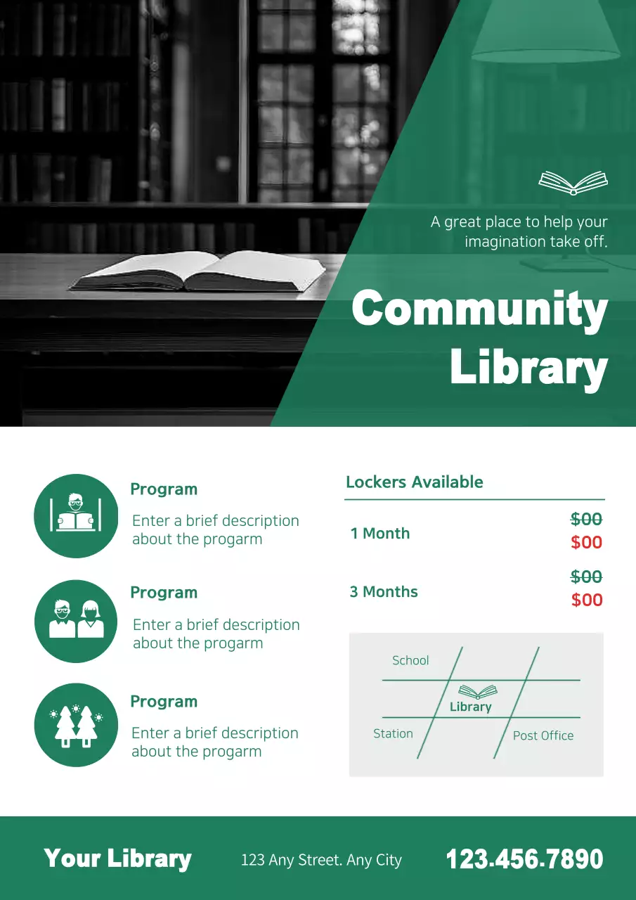 Green Minimal Library Promotion Poster