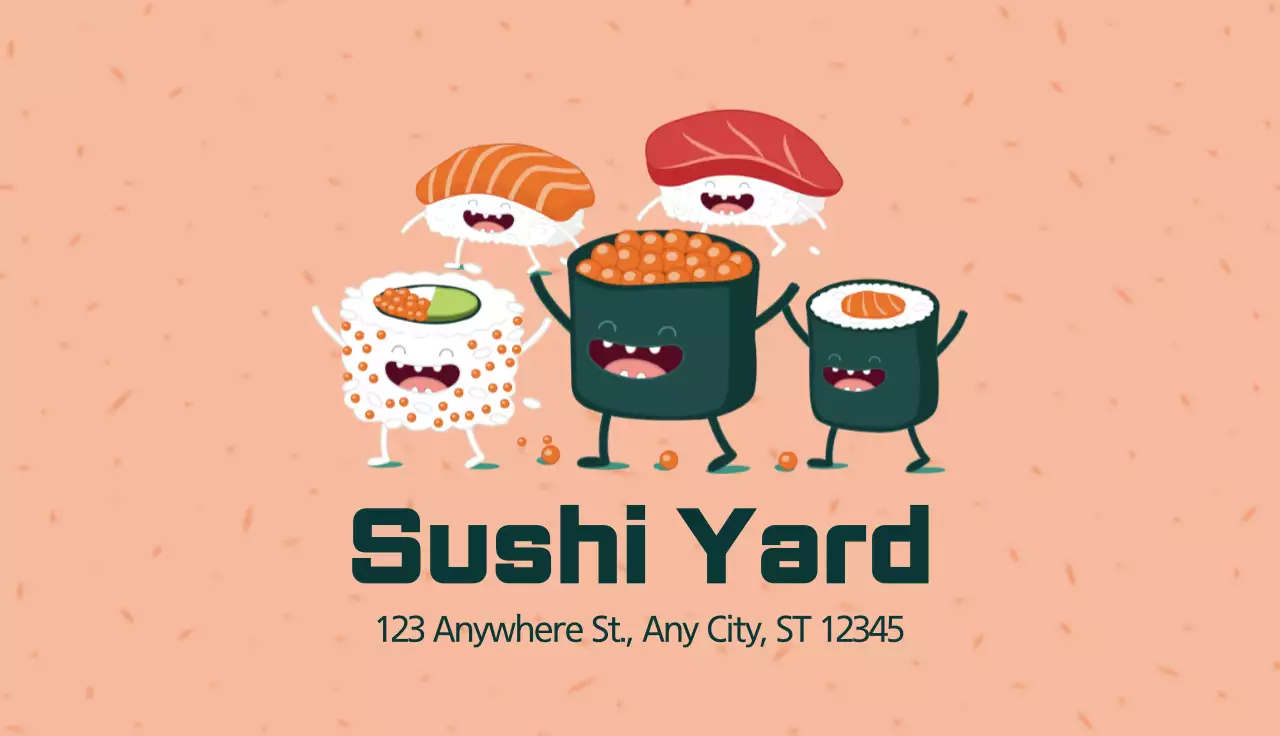 Beige Animation Sushi Promotion Business Card