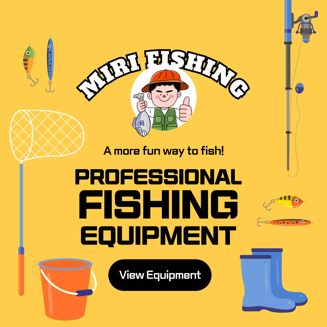 Yellow Retro Fishing Advertisement Instagram Post
