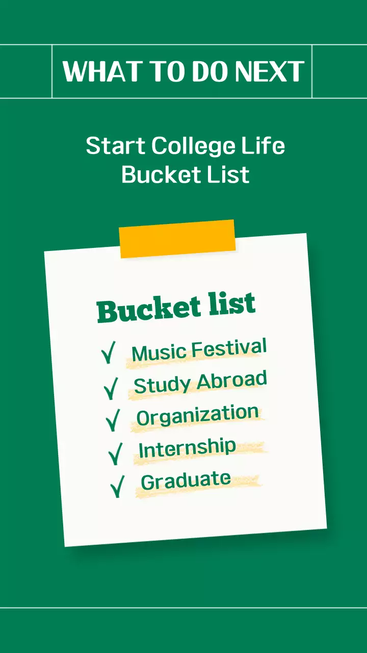 그린과 화이트 옐로우 포인트 컬러의 대학생활 B급감성 종강 버킷리스트 애니메이션 테스트