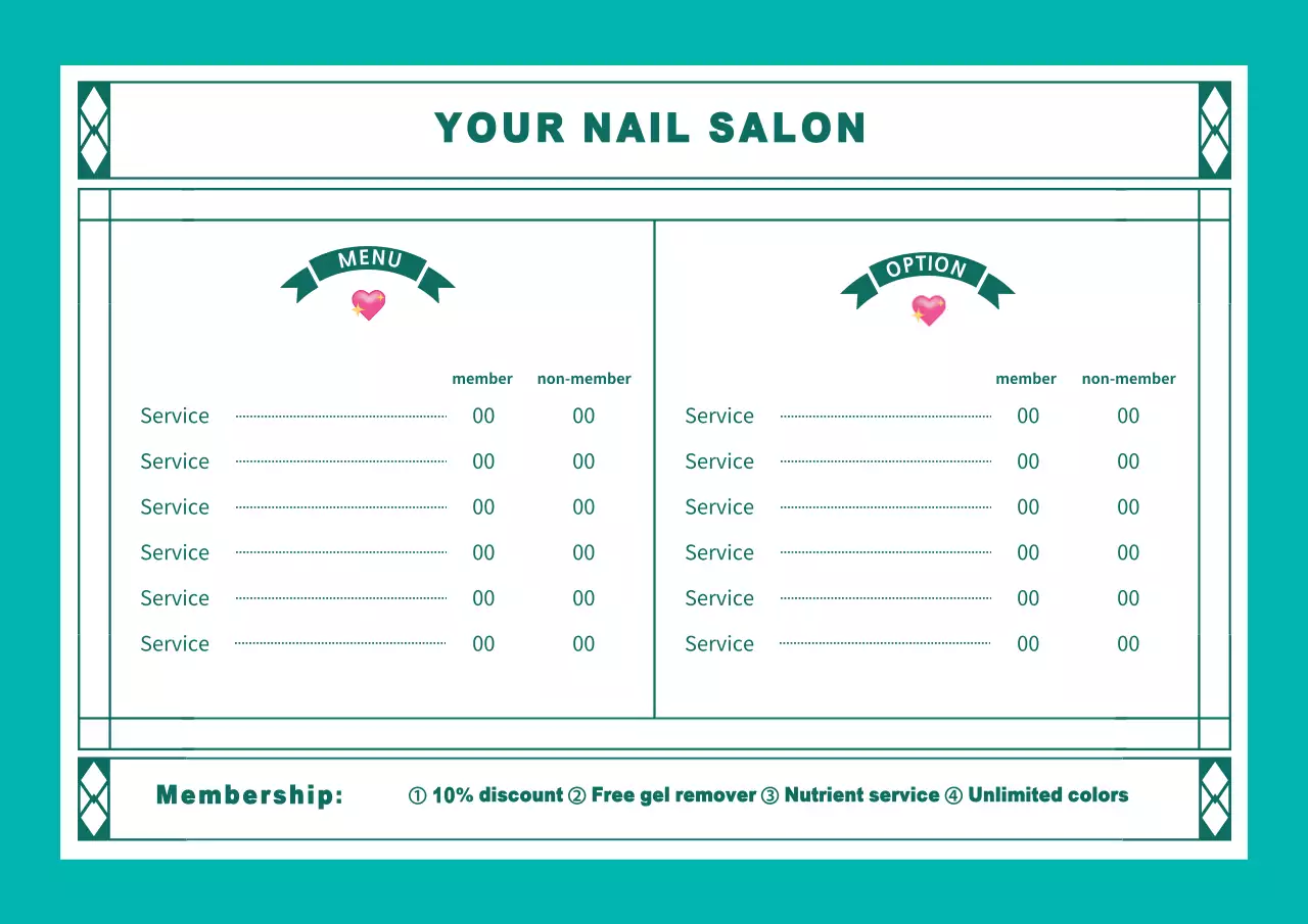 Teal Minimal Salon Menu Poster