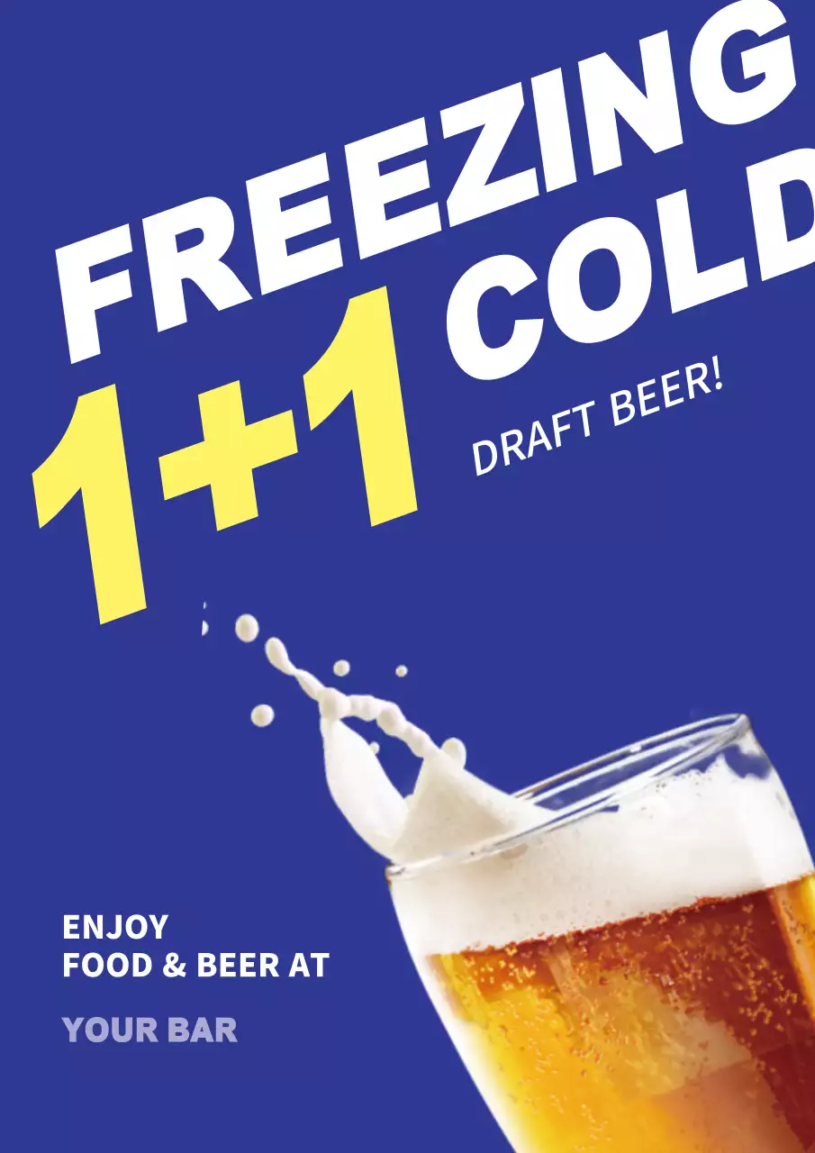 Simple blue and yellow poster promoting a discounted draft beer event