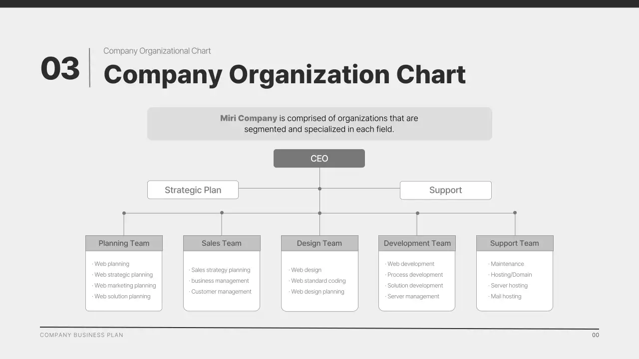 A modern company profile in black and gray