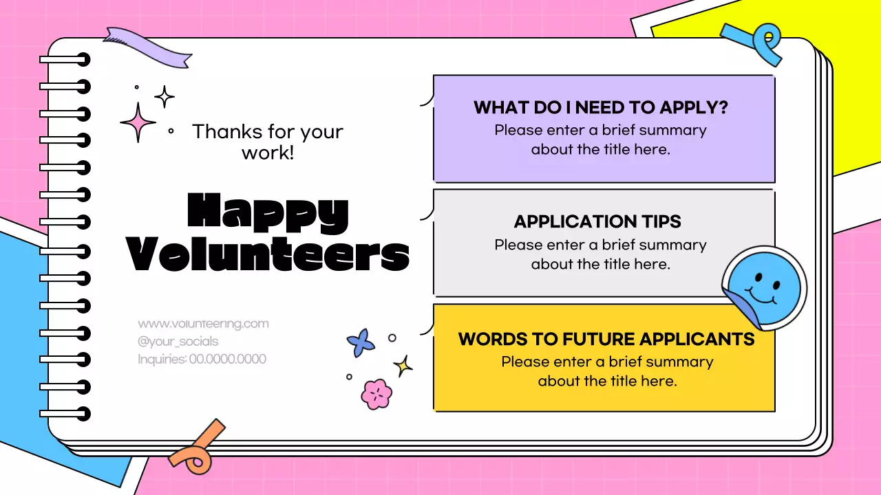 Pink Playful Volunteer Diary Presentation