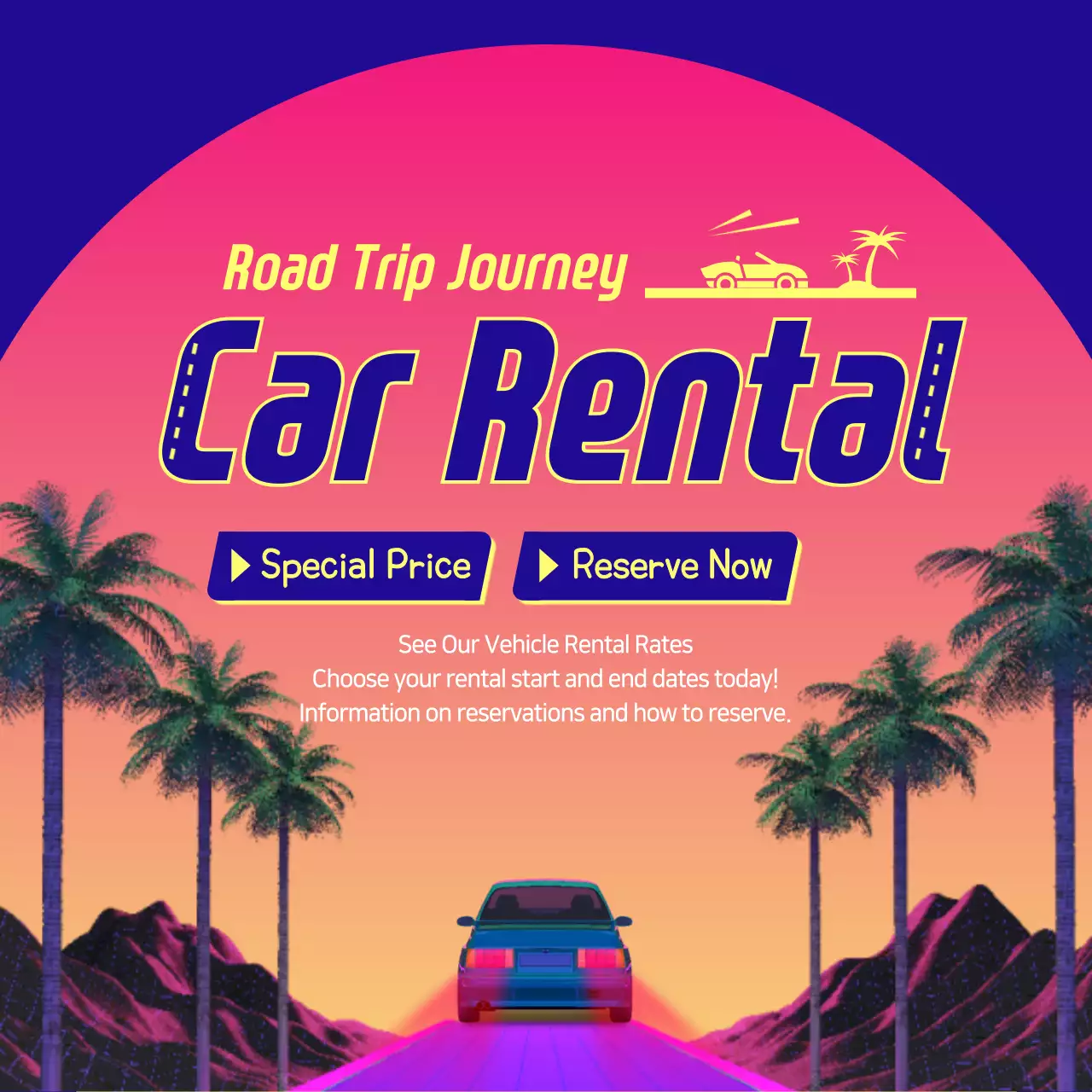 Pink Retro Car Rental Promotion Instagram Post
