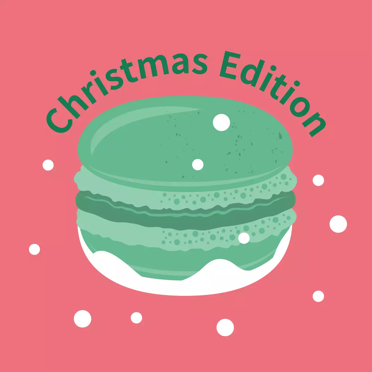 Pink green illustration cute christmas cafe dessert macaron label