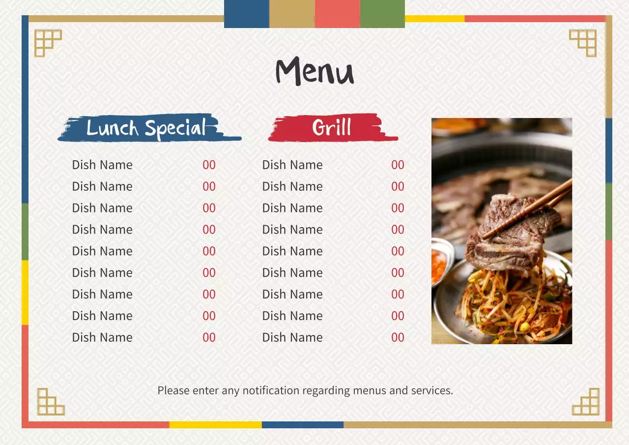 Colorful Traditional Food Menu Poster