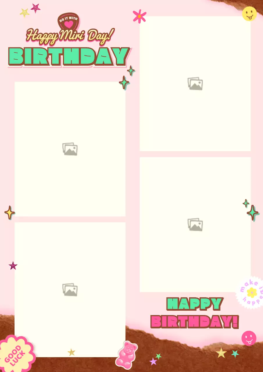 Happy Birthday photo layout in pink and mint with a daguerreotype theme