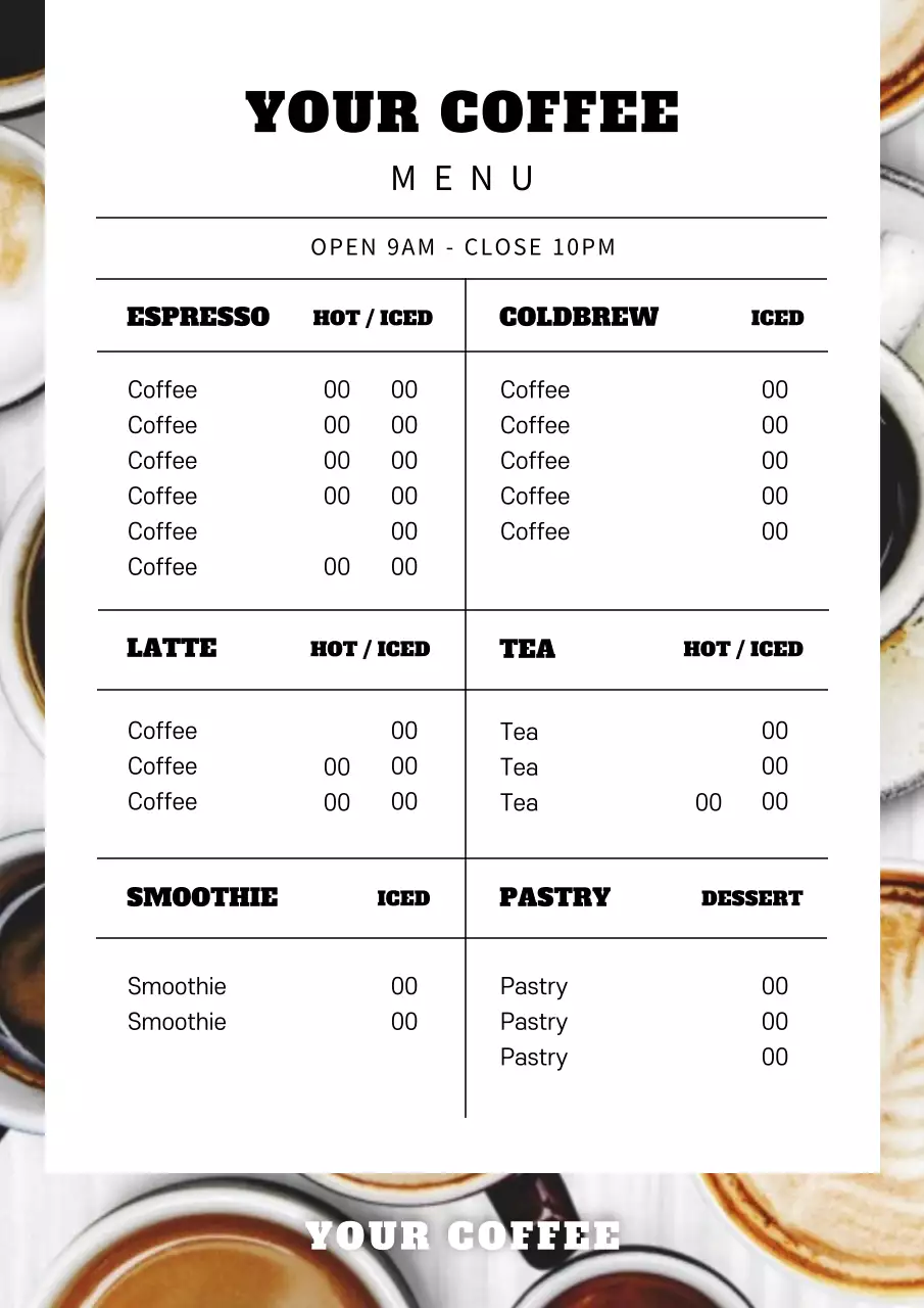 Black Modern Coffee Menu Poster