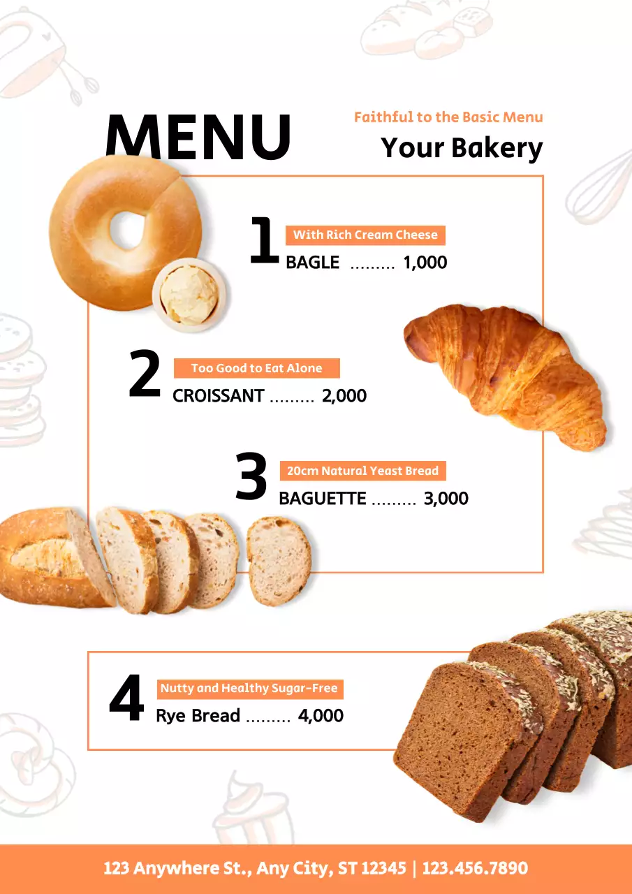 Orange Simple Bakery Menu Poster