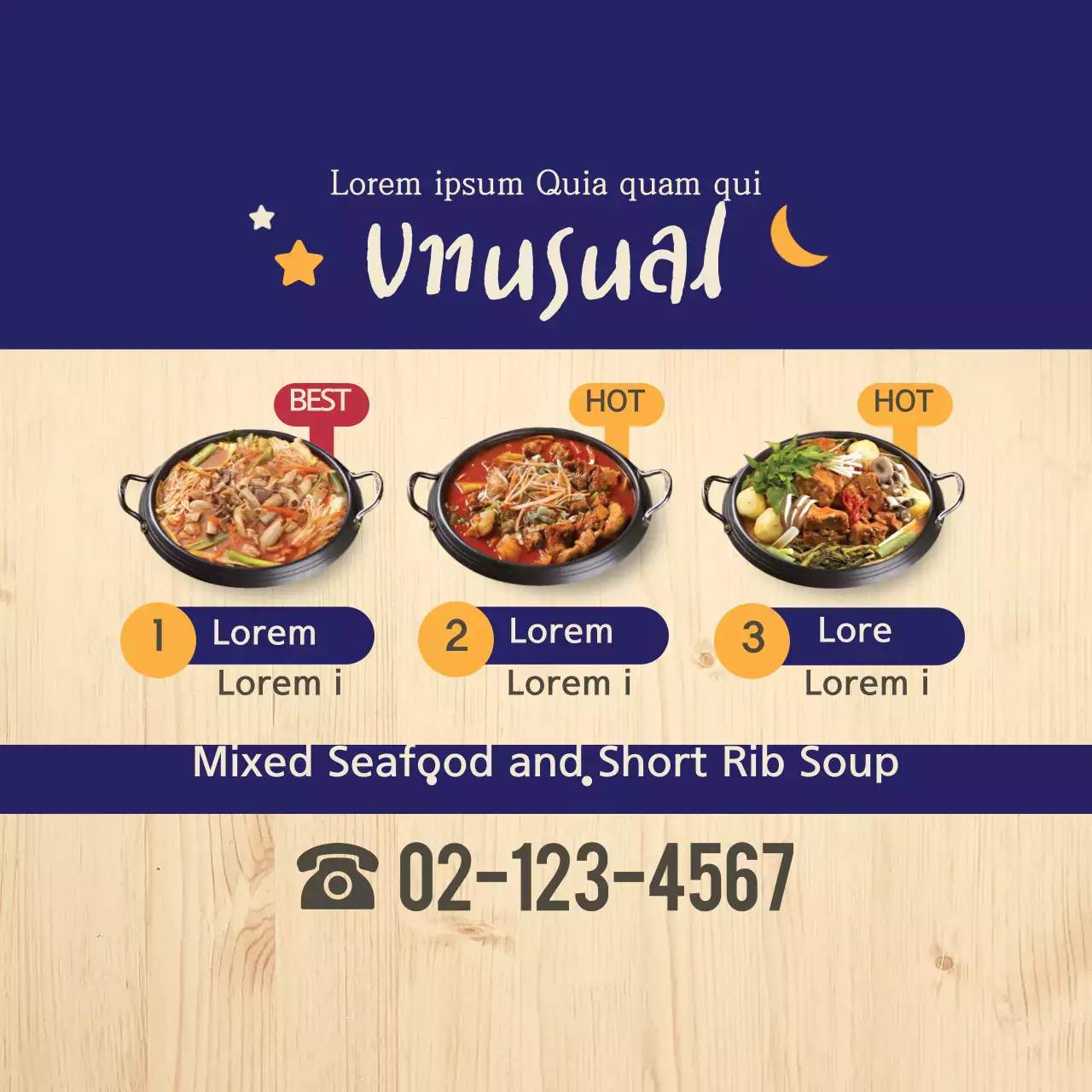 Navy Modern Seafood Menu Banner