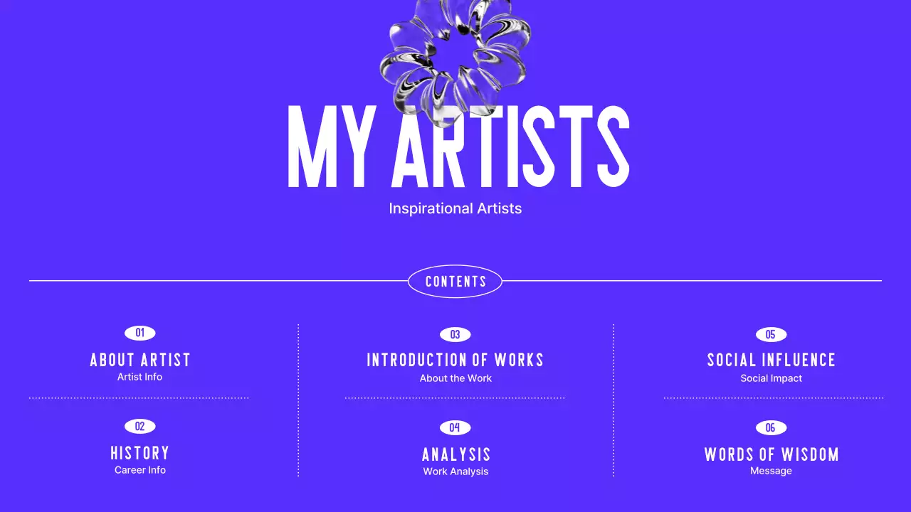 파란색의 타이포를 활용한 3D 모형기반 예술가 인물소개서