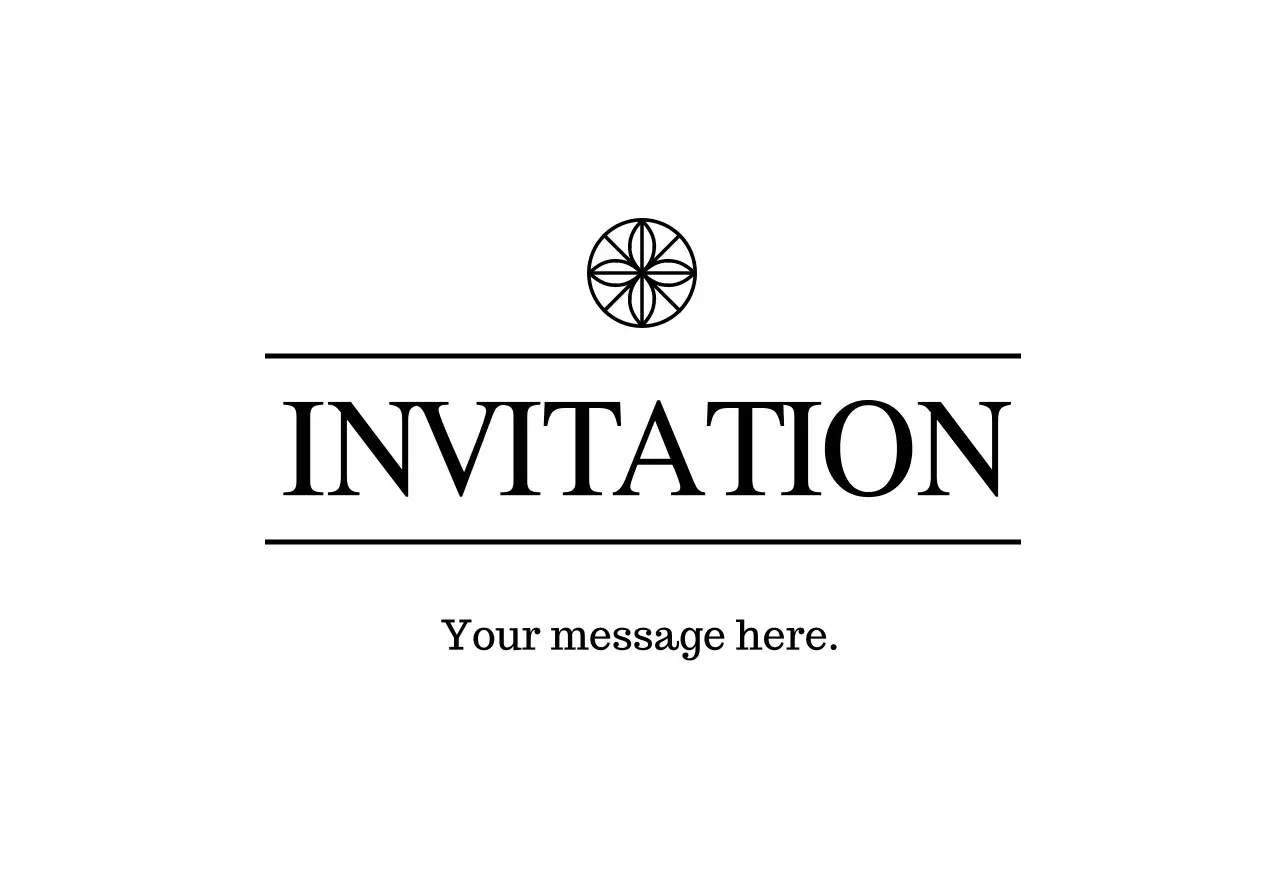 Simple invitation postcard envelope with black text and floral logo line illustration