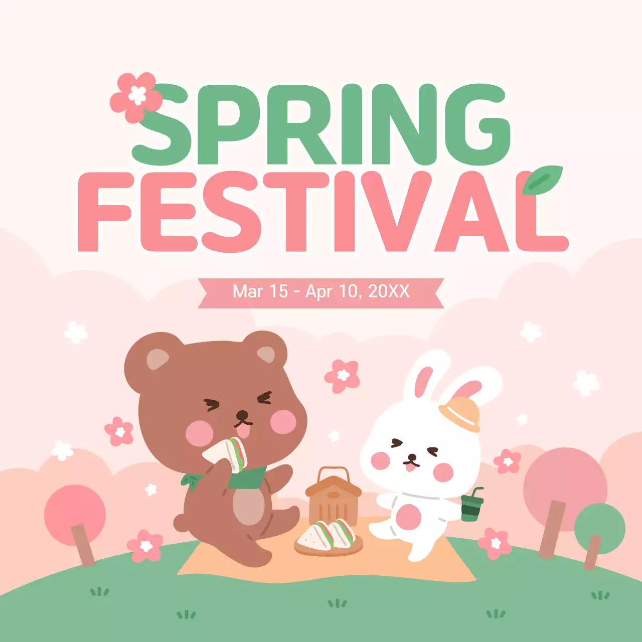 Pink Cute Festival Announcement Social Media Post