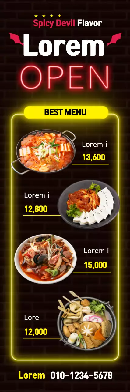 Banner promocional de menu picante moderno preto