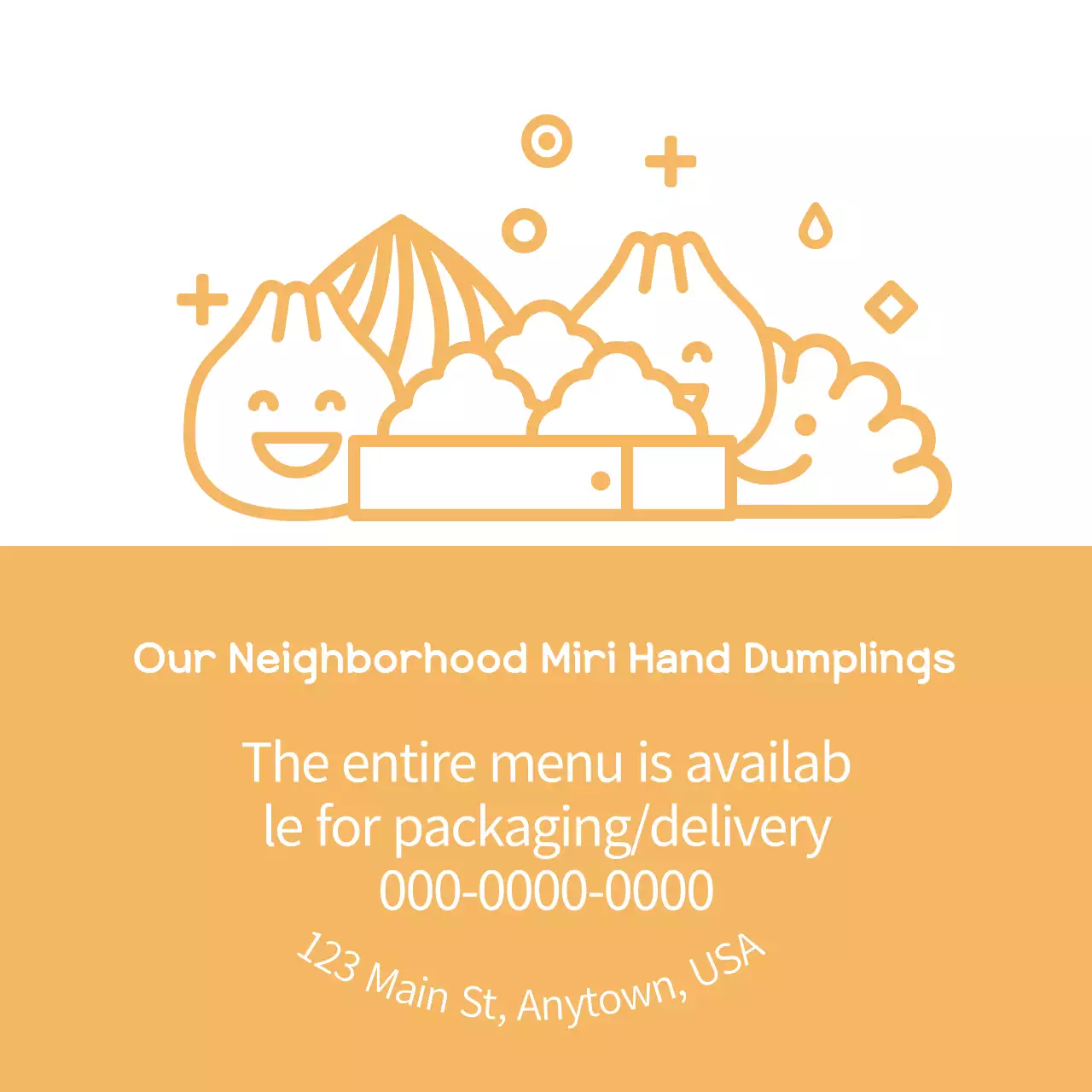 Yellow illustration cute restaurant dumpling promotional label