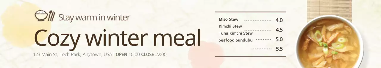 Banner de menu de inverno simples bege