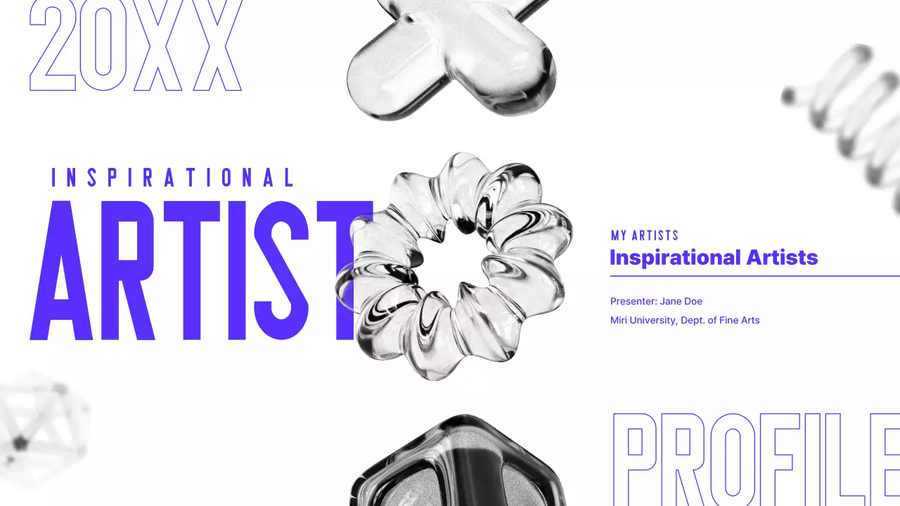 파란색의 타이포를 활용한 3D 모형기반 예술가 인물소개서