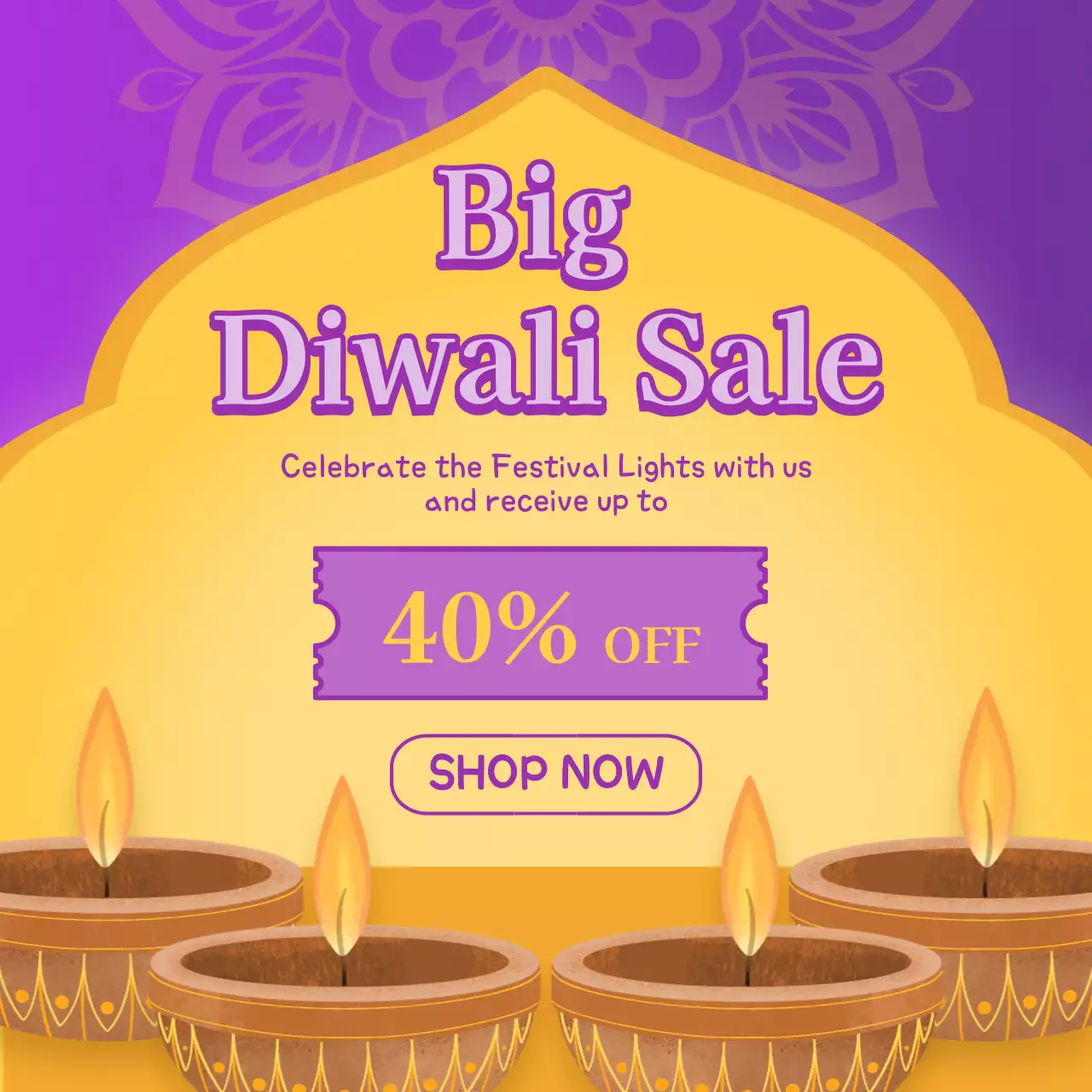 Purple Traditional Diwali Sale Promotion Social Media Post