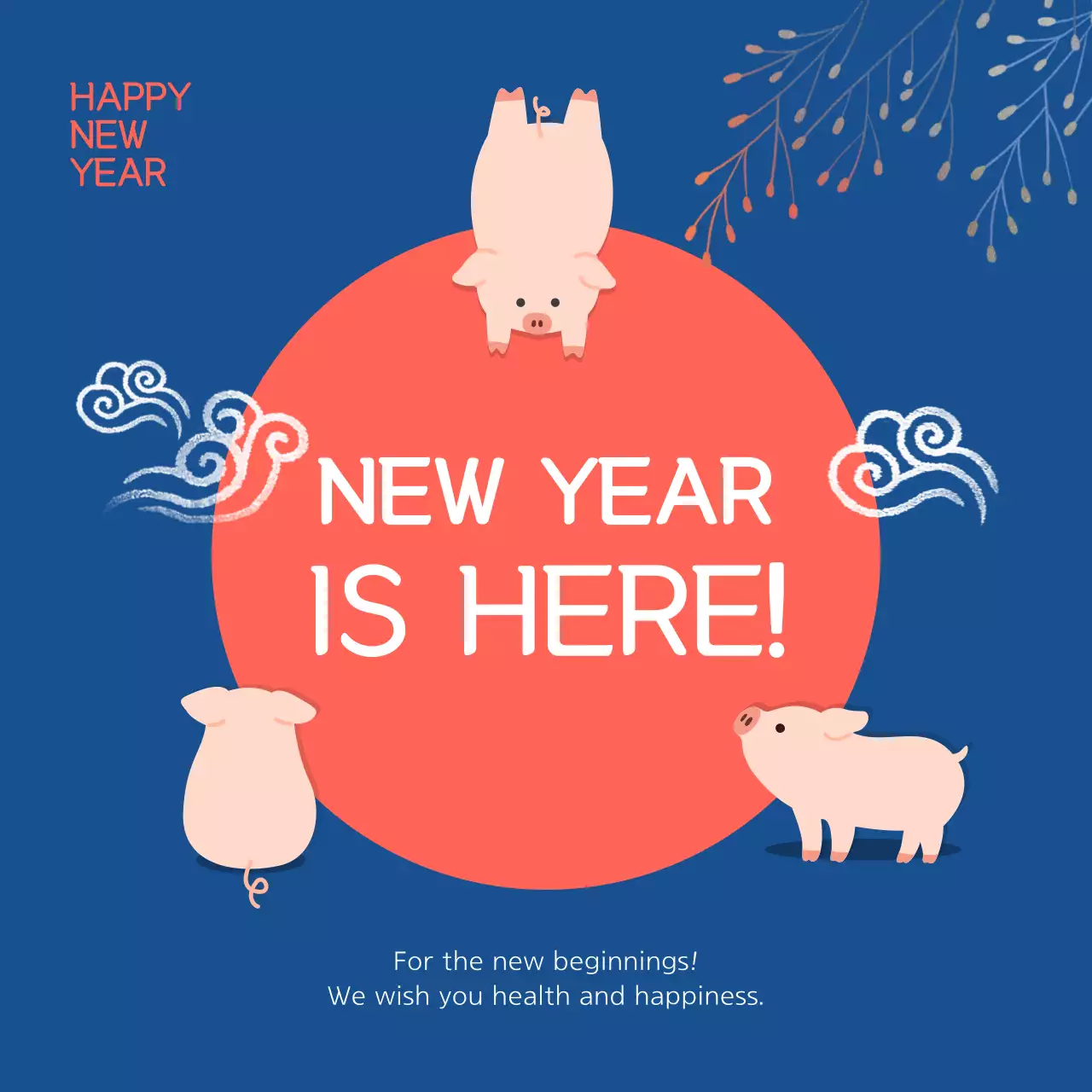 Blue Traditional New Year Greetings Card Instagram Post