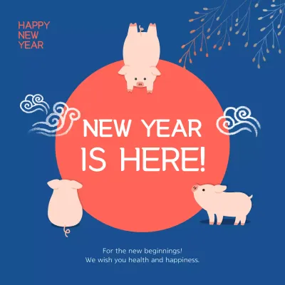 Blue Traditional New Year Greetings Card Instagram Post