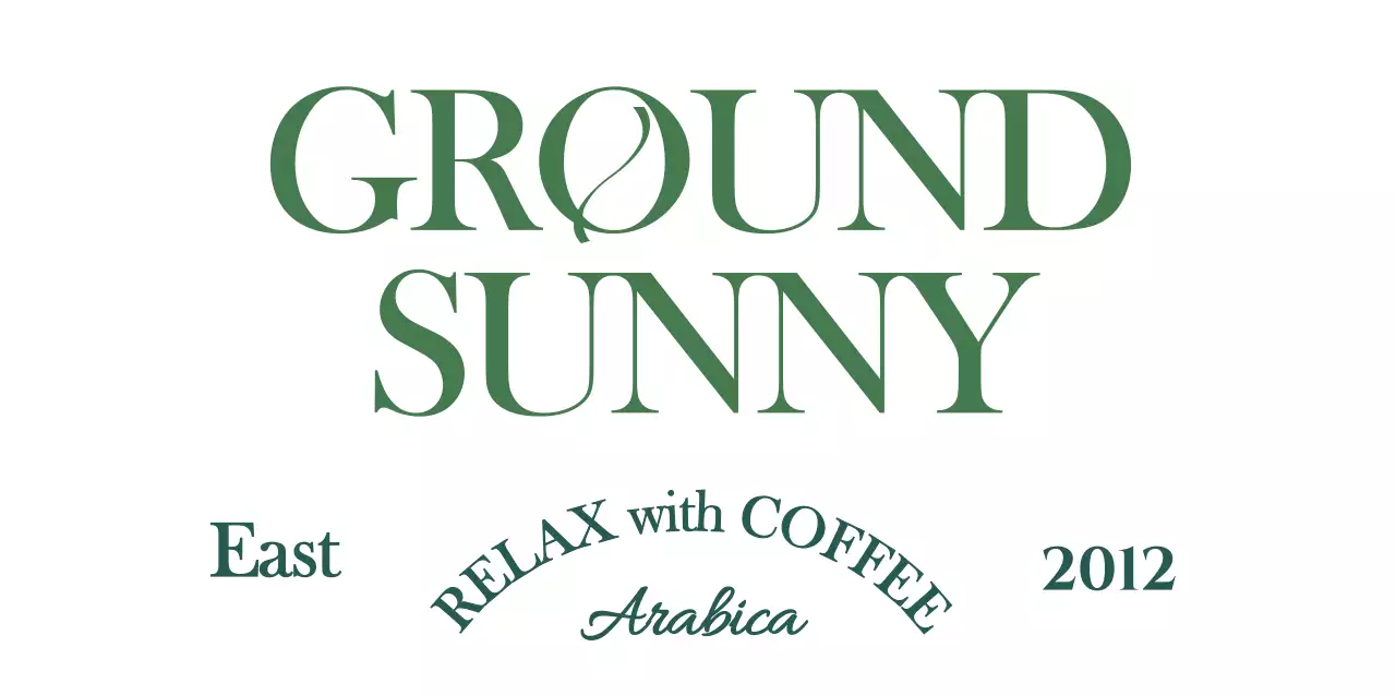 Cafe merchandise with dark green, upscale conceptual text