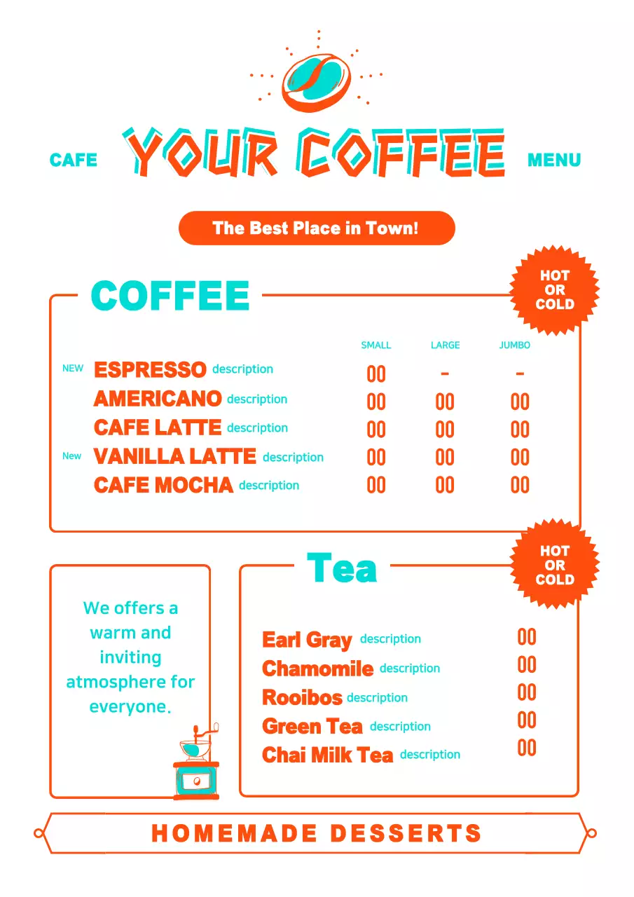 Orange Trendy Coffee Menu Poster