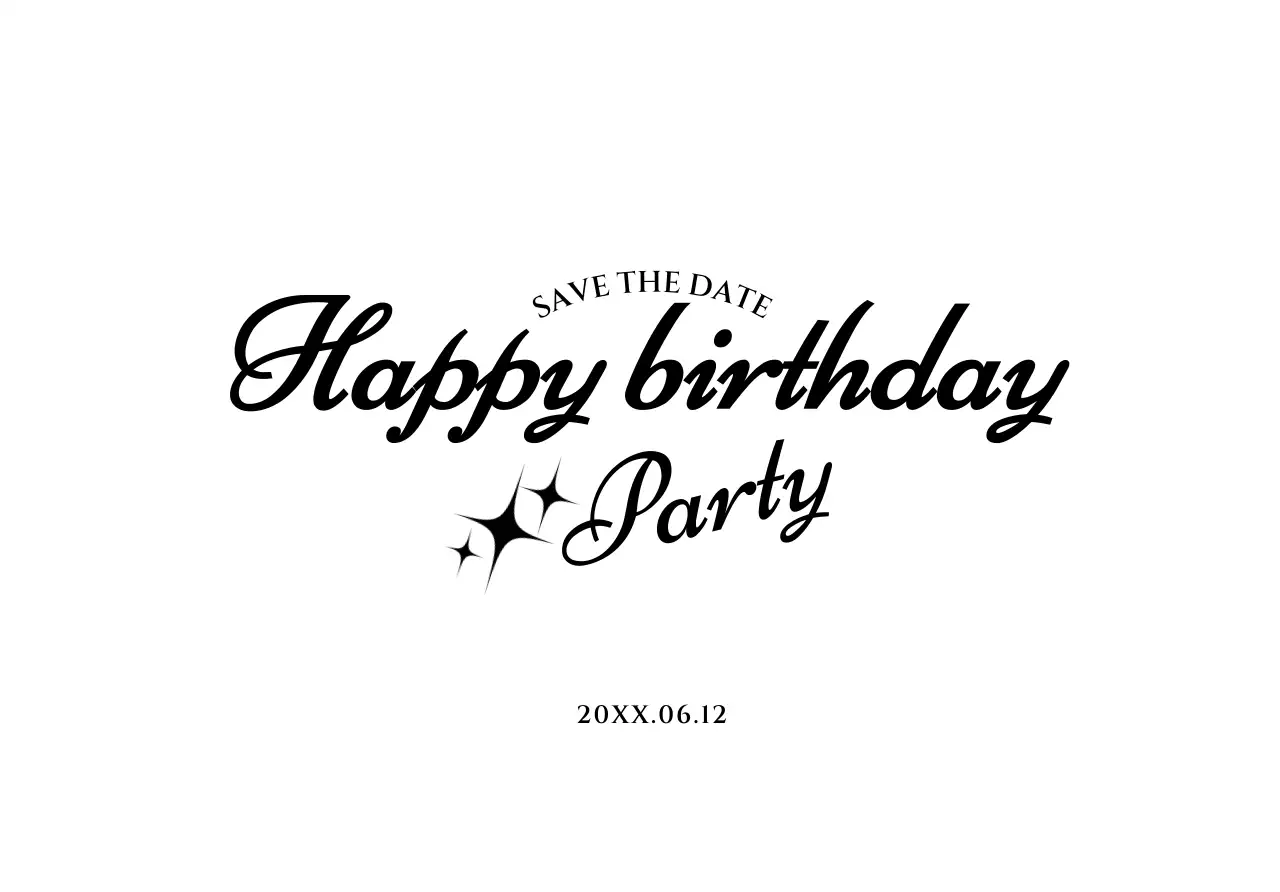 Simple birthday postcard envelope with black text and star illustration