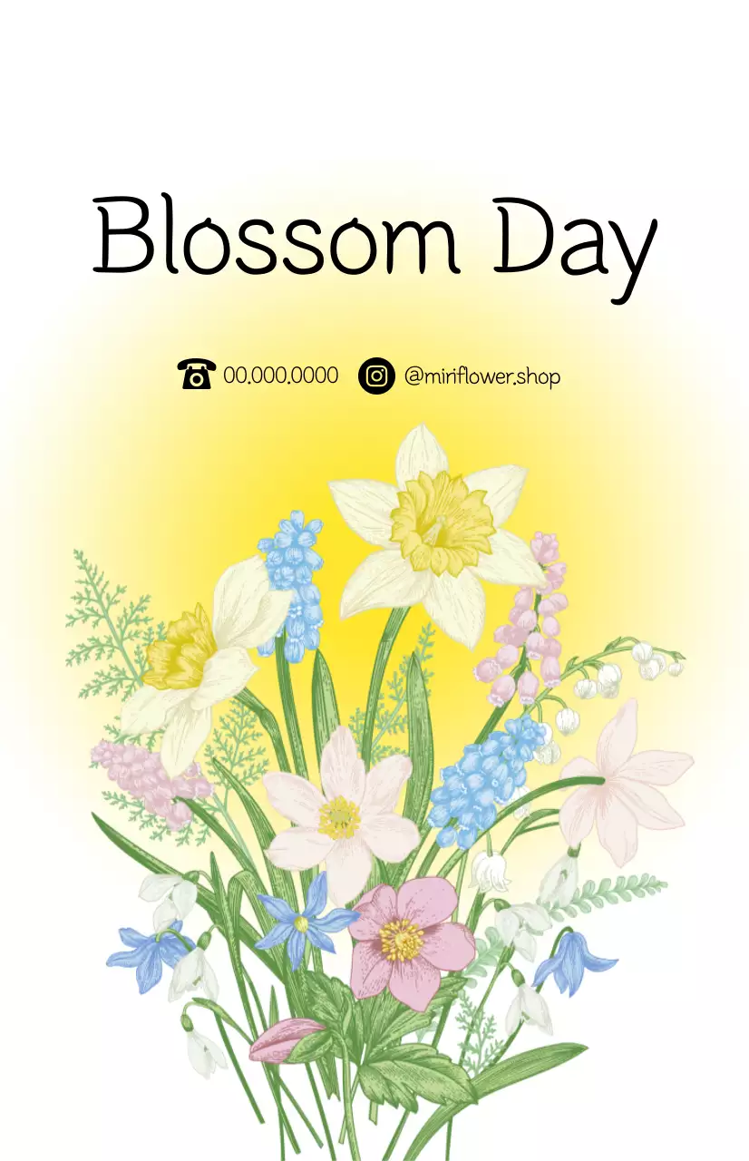 A flower shop with a fresh springtime color gradient and bouquet illustration