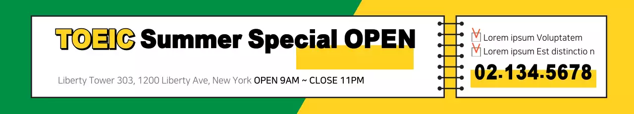 Banner promocional amarelo moderno Toeic