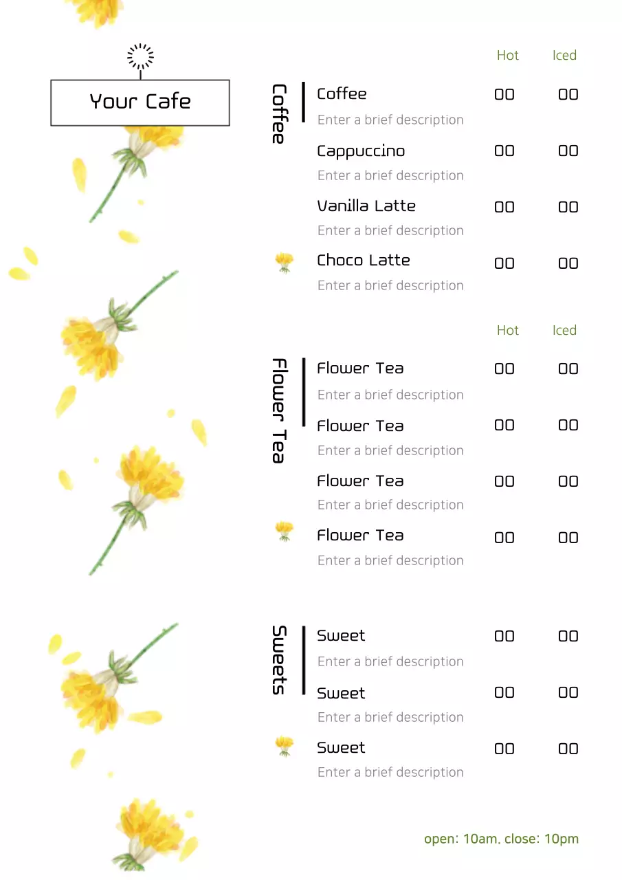 Yellow Minimal Cafe Menu Poster