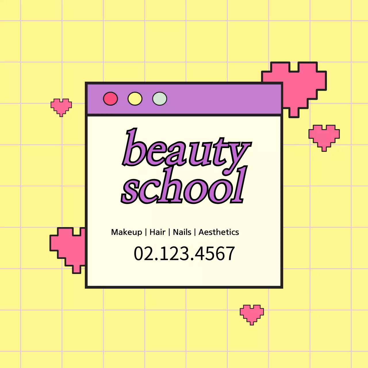 Biểu ngữ quảng cáo trường làm đẹp Retro màu vàng