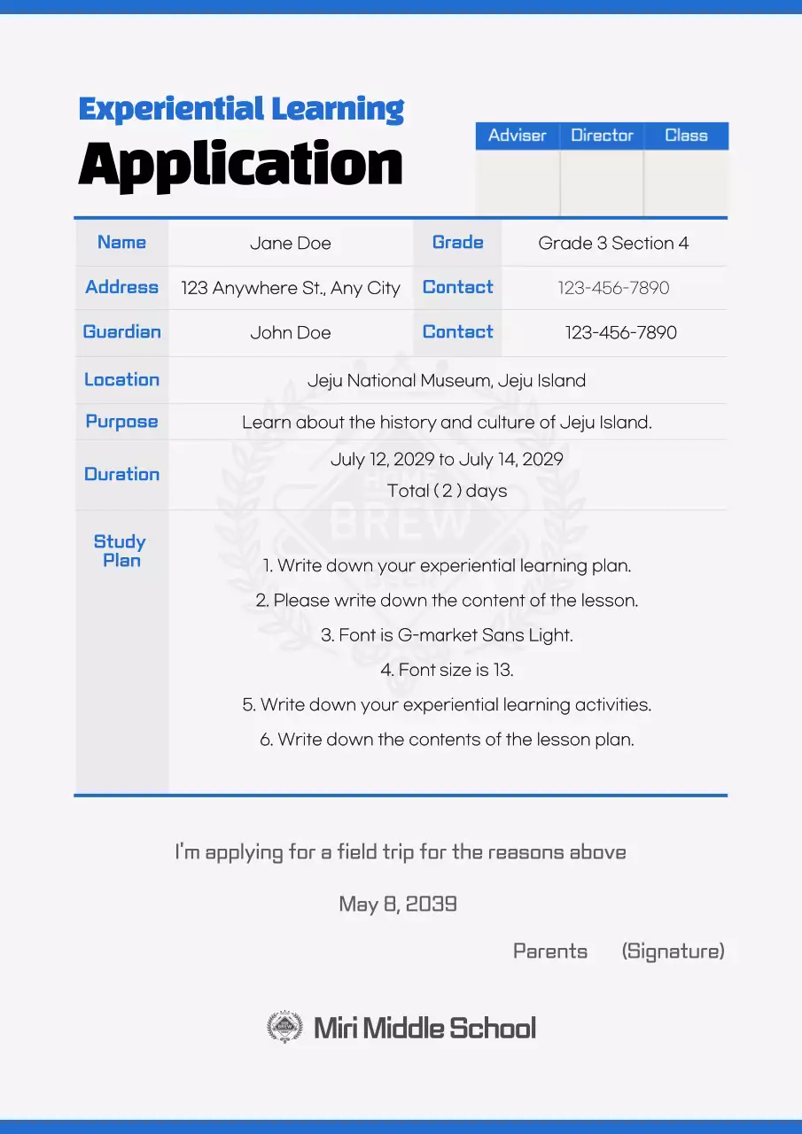 Blue Simple School Application Form Poster