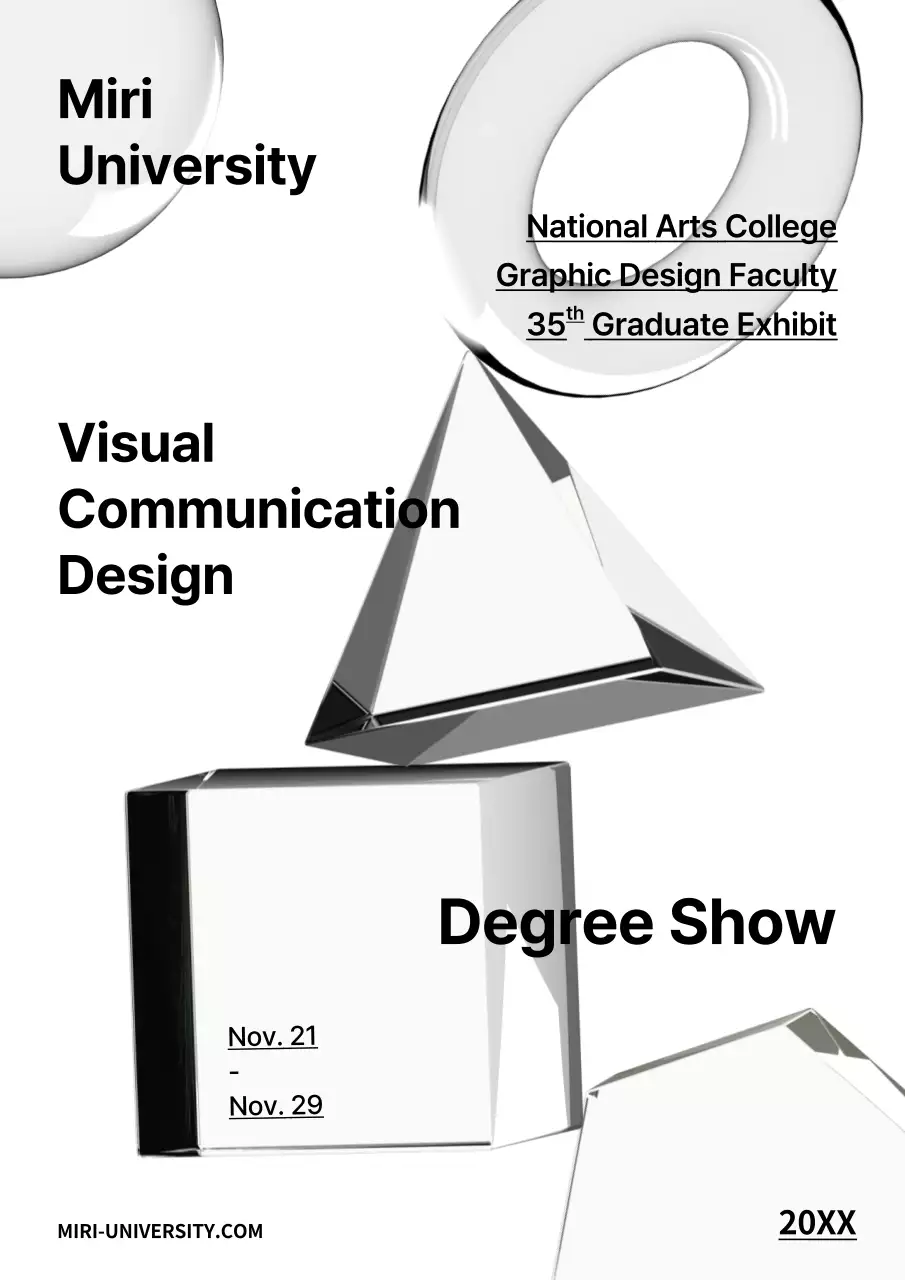 Black and white themed glass object design graduation exhibition