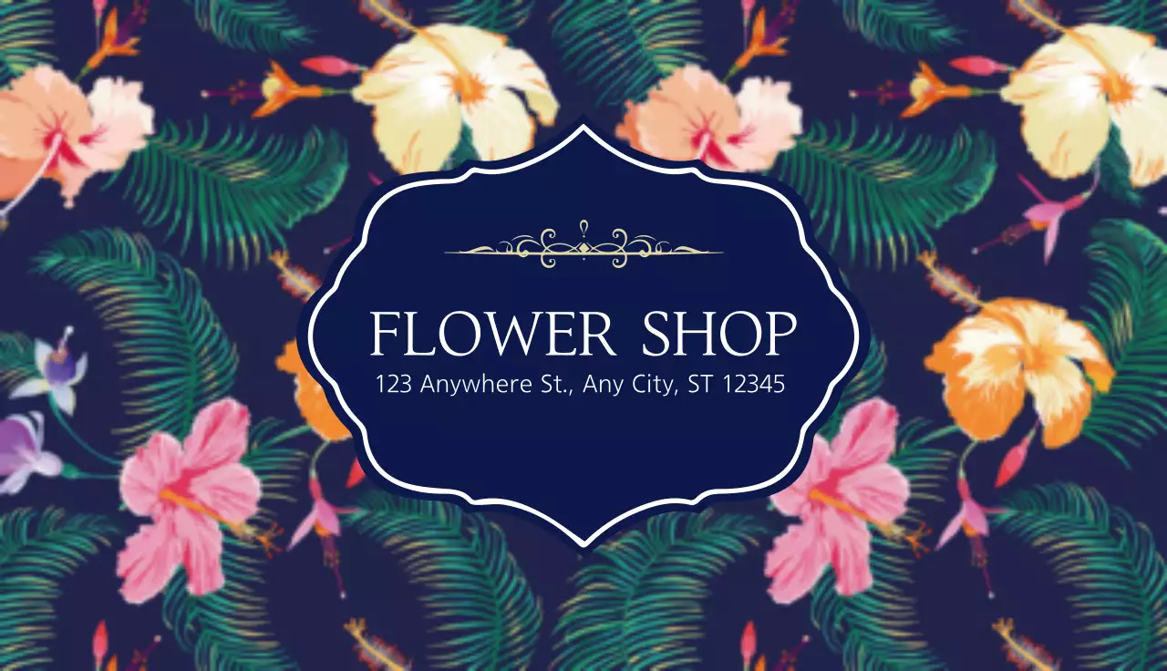 Navy Tropical Flower Promotion Business Card