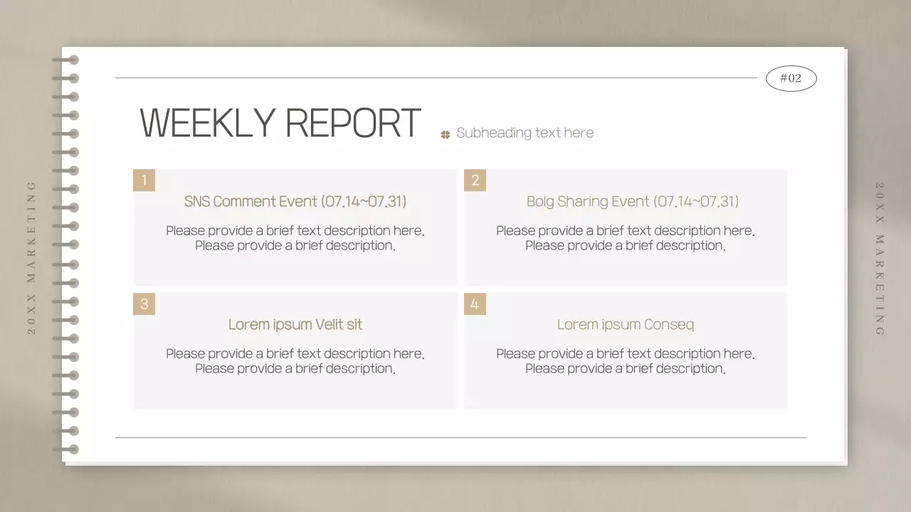 Marketing study meeting minutes in a simple beige notebook shape