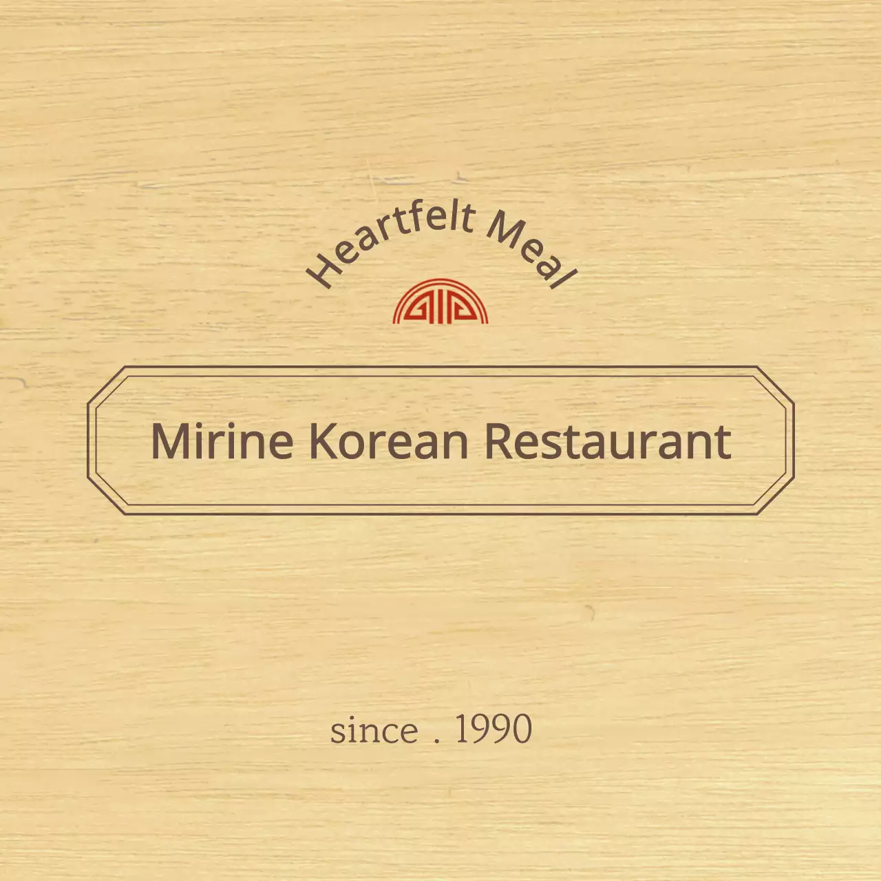 Korean restaurant design with a clean conceptual border in brown and red.