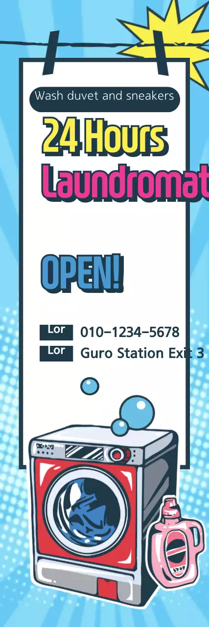 Banner de propaganda de lavanderia retrô azul