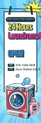 Banner de propaganda de lavanderia retrô azul